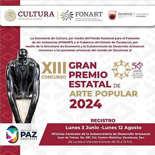 LANZAN CONVOCATORIA PARA EL 13 CONCURSO GRAN PREMIO ESTATAL DE ARTE POPULAR 2024 