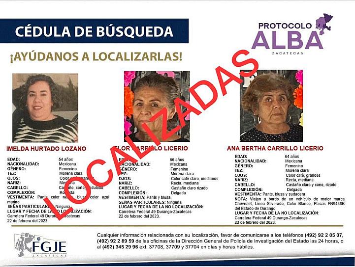 LOCALIZAN A FAMILIA LAGUNERA REPORTADA COMO DESAPARECIDA EN ZACATECAS 