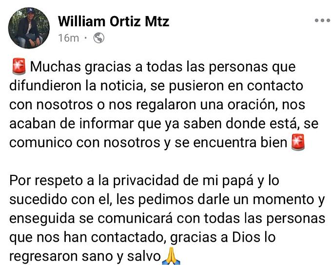 LOCALIZAN CON VIDA A DOCENTE UNIVERSITARIO REPORTADO COMO DESAPARECIDO