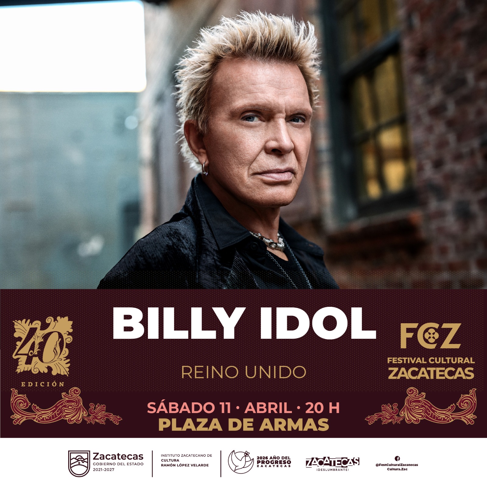 CERRARÁ BILLY IDOL CON BROCHE DE ORO LA EDICIÓN 40 DEL FCZ