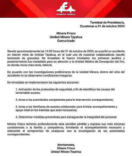 &nbsp;MUERE MINERO EN UNIDAD MINERA TAYAHUA