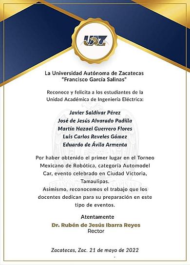 OBTIENEN ALUMNOS DE LA UAZ PRIMER LUGAR EN EL TORNEO MEXICANO DE ROBÓTICA
