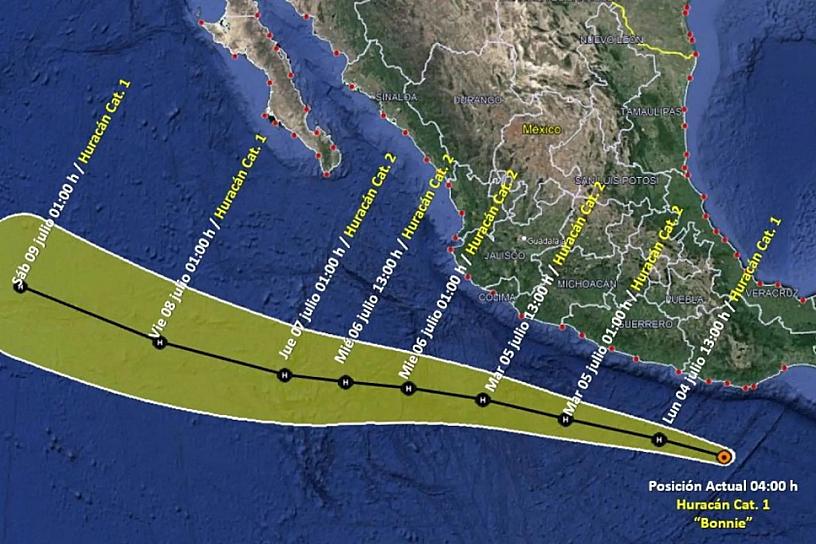 OCASIONARÁ HURACÁN BONNIE LLUVIAS INTENSAS EN 5 ESTADOS