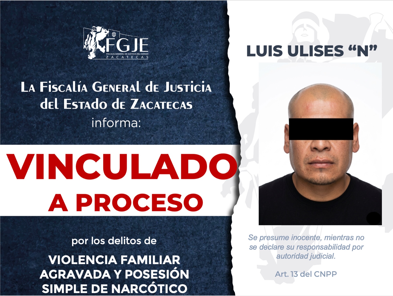 VINCULAN A PROCESO POR VIOLENCIA FAMILIAR Y POSESIÓN DE NARCÓTICO