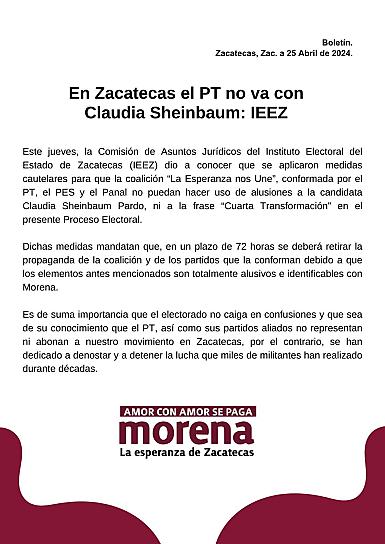 ORDENA IEEZ QUE PT NO UTILICE NOMBRE NI IMAGEN DE CLAUDIA SHEINBAUM