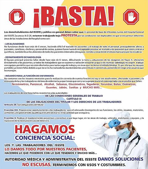 PERSONAL DE SALUD DEL ISSSTE DICE ¡BASTA!, DENUNCIAN CONDICIONES DEPLORABLES  