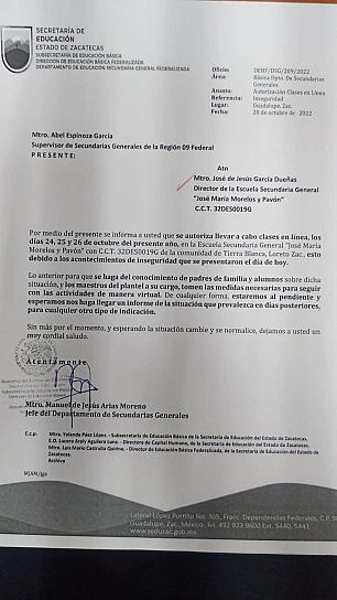PIDEN MAESTROS DE LORETO CLASES EN LÍNEA TRAS JORNADA VIOLENTA 