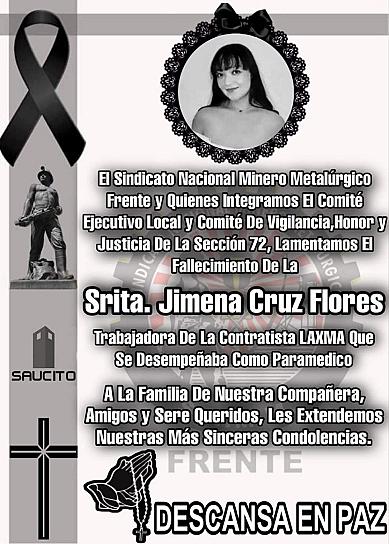 PREPARAN FUNERALES DE ENFERMERA QUE MURIÓ TRAS ACCIDENTE EN MINA 