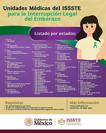 Publica ISSSTE listado inicial de unidades médicas habilitadas para la prestación del servicio de ILE