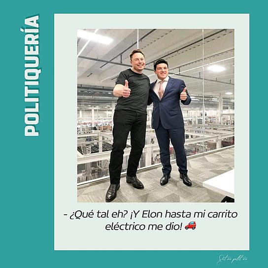 -¿Qué tal eh? ¡Y Elon hasta mi carrito eléctrico me dio! 🚗