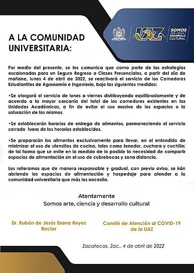 REABRE UAZ COMEDORES ESTUDIANTILES