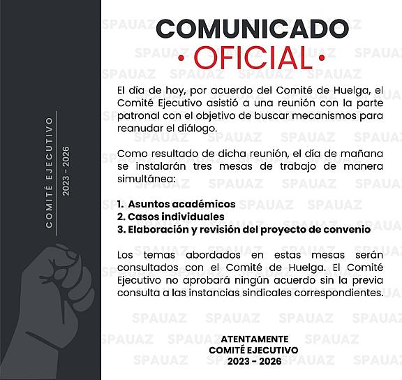 Reanudan diálogo Rectoría y SPAUAZ 