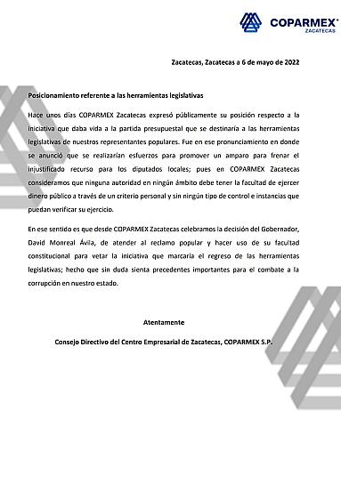 RECHAZA COPARMEX HERRAMIENTAS LEGISLATIVAS