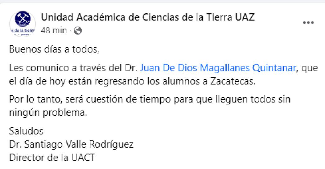 REGRESAN A CASA, ESTUDIANTES DE LA UAZ VARADOS EN ACAPULCO, TRAS PASO DEL HURACÁN OTIS 