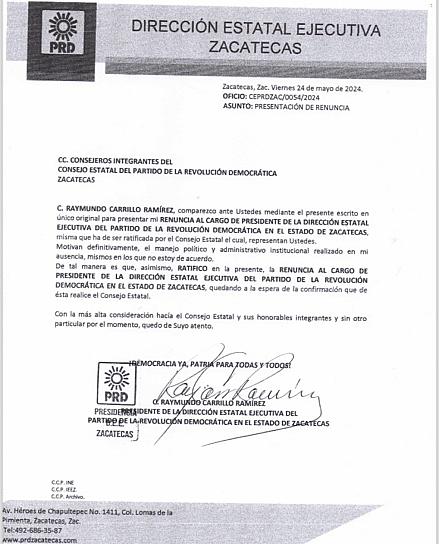 RENUNCIA RAYMUNDO CARRILLO AL PRD, LUEGO DE GANAR EN TRIBUNALES