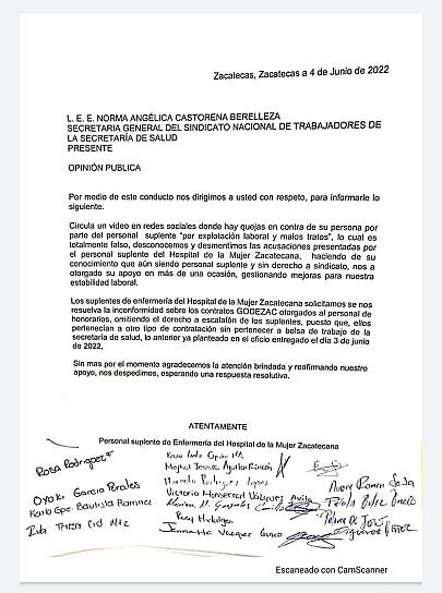 RESPALDAN SUPLENTES DEL HOSPITAL DE LA MUJER A LÍDER SINDICAL; GOBIERNO QUIERE DESVIRTUAR EL MOVIMIENTO 