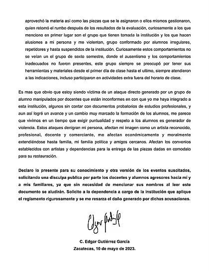SE DEFIENDE DOCENTE DE ESCUELA DE CONSERVACIÓN ANTE SEÑALAMIENTOS