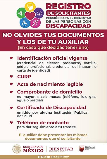 ABREN MÓDULOS DE REGISTRO PARA LA PENSIÓN DEL BIENESTAR PARA PERSONAS CON DISCAPACIDAD 