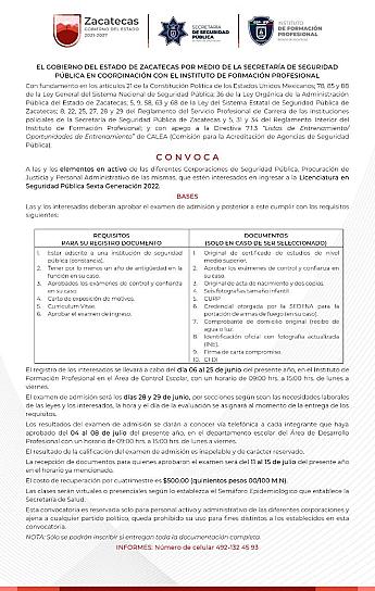 ABRE SSP CONVOCATORIA PARA INGRESAR A LA SEXTA GENERACIÓN DE LA LICENCIATURA EN SEGURIDAD PÚBLICA   