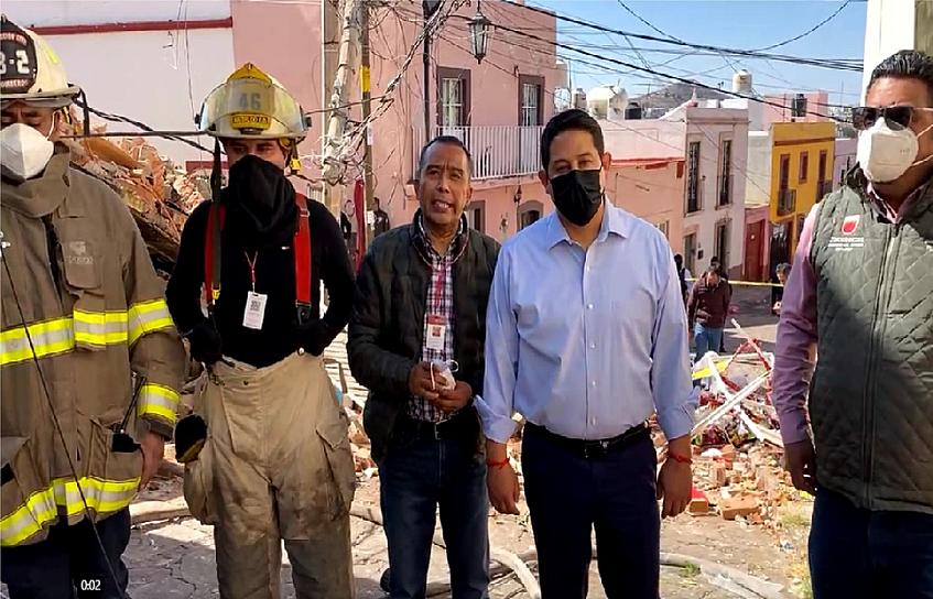 SUPERVISA ALCALDE JORGE MIRANDA TRABAJOS TRAS EXPLOSIÓN EN CENTRO DE ZACATECAS 