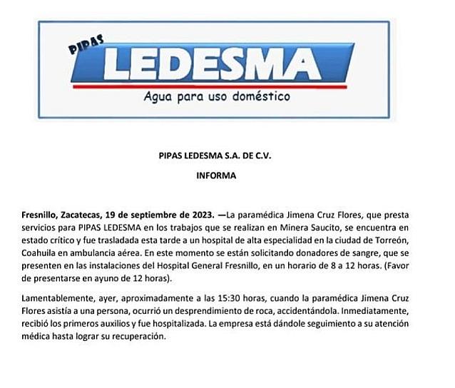 SUFRE PARAMÉDICO ACCIDENTE EN MINA SAUCITO; LE CAE UNA MEGA ROCA ENCIMA CUANDO ATENDÍA A UN HOMBRE