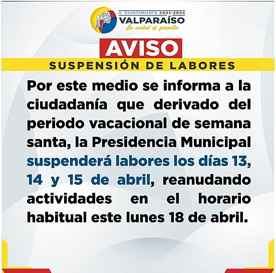 SUSPENDEN LABORES EN LA PRESIDENCIA MUNICIPAL DE VALPARAÍSO