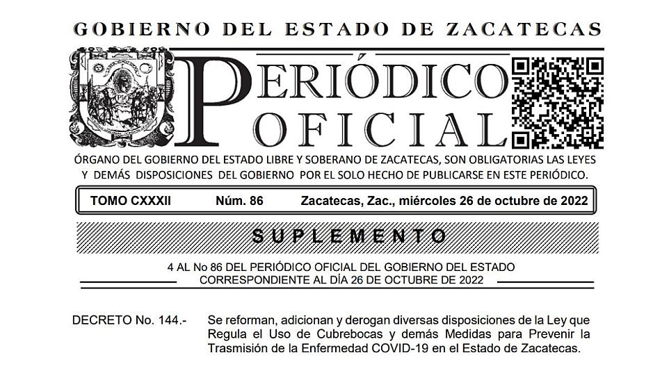 SUSPENDEN USO DEL CUBREBOCAS EN VARIOS ESPACIOS DE ZACATECAS