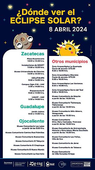 TENDRÁ ZACATECAS CERCA DE 30 SEDES SEGURAS PARA OBSERVAR EL ECLIPSE SOLAR