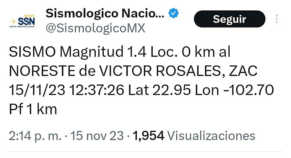 TIEMBLA EN ZACATECAS, CONFIRMA SERVICIO SISMOLÓGICO NACIONAL