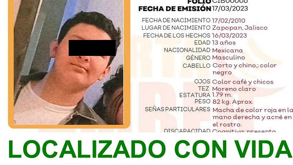 TRASLADAN A MENOR DE ZACATECAS A JALISCO; SE HABÍA REPORTADO COMO DESAPARECIDO