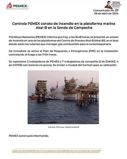 UN MUERTO, SALDO DE INCENDIO EN PLATAFORMA DE PEMEX 