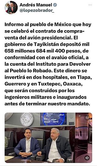 VENDE AMLO EL AVIÓN PRESIDENCIAL