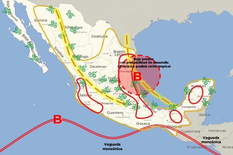 VIGILAN ZONA DE BAJA PRESIÓN CON POTENCIAL CICLÓNICO AL SUROESTE DEL GOLFO DE MÉXICO
