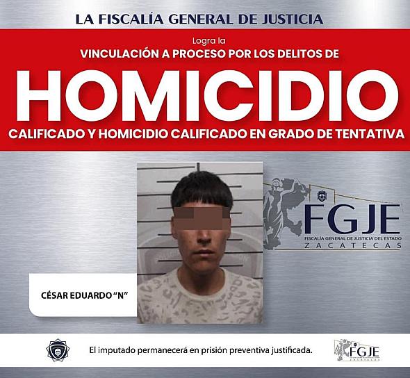 VINCULAN A PROCESO A CÉSAR POR RECIENTE HOMICIDIO EN GUADALUPE