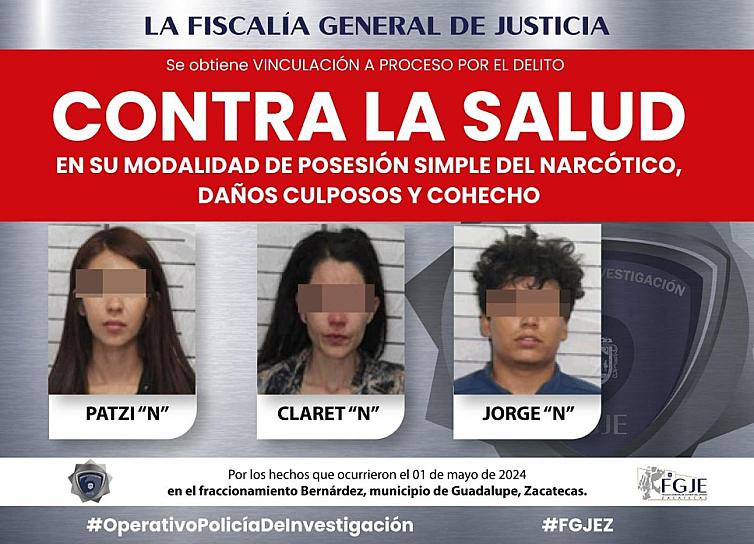 VINCULAN A PROCESO A TRES PERSONAS POR DELITOS CONTRA LA SALUD