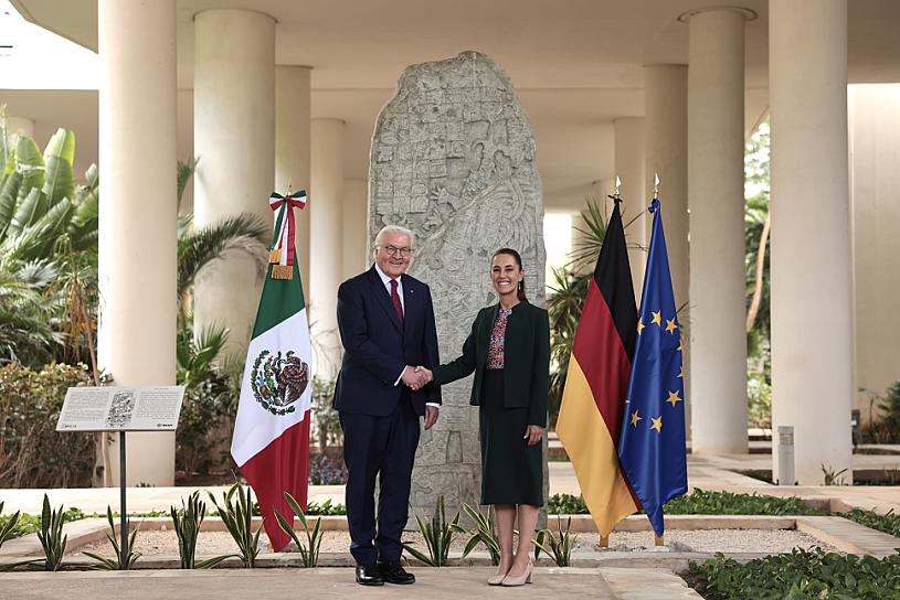 RECIBE CLAUDIA SHEINBAUM A SU HOMÓLOGO DE ALEMANIA, FRANK-WALTER STEINMEIER, EN EL MUSEO MAYA DE CANCÚN