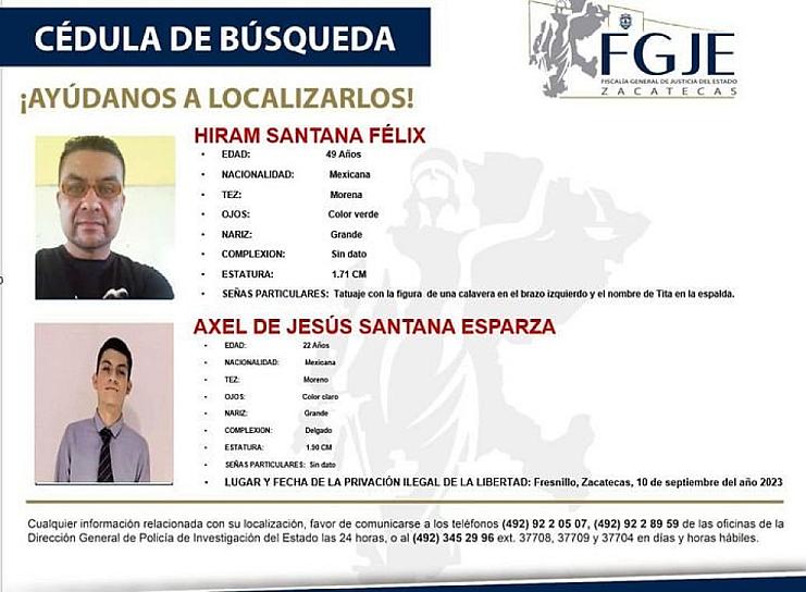 AHORA DESAPARECE UN ÁRBIRTO Y SU HIJO; FUERON LEVANTADOS EN FRESNILLO 