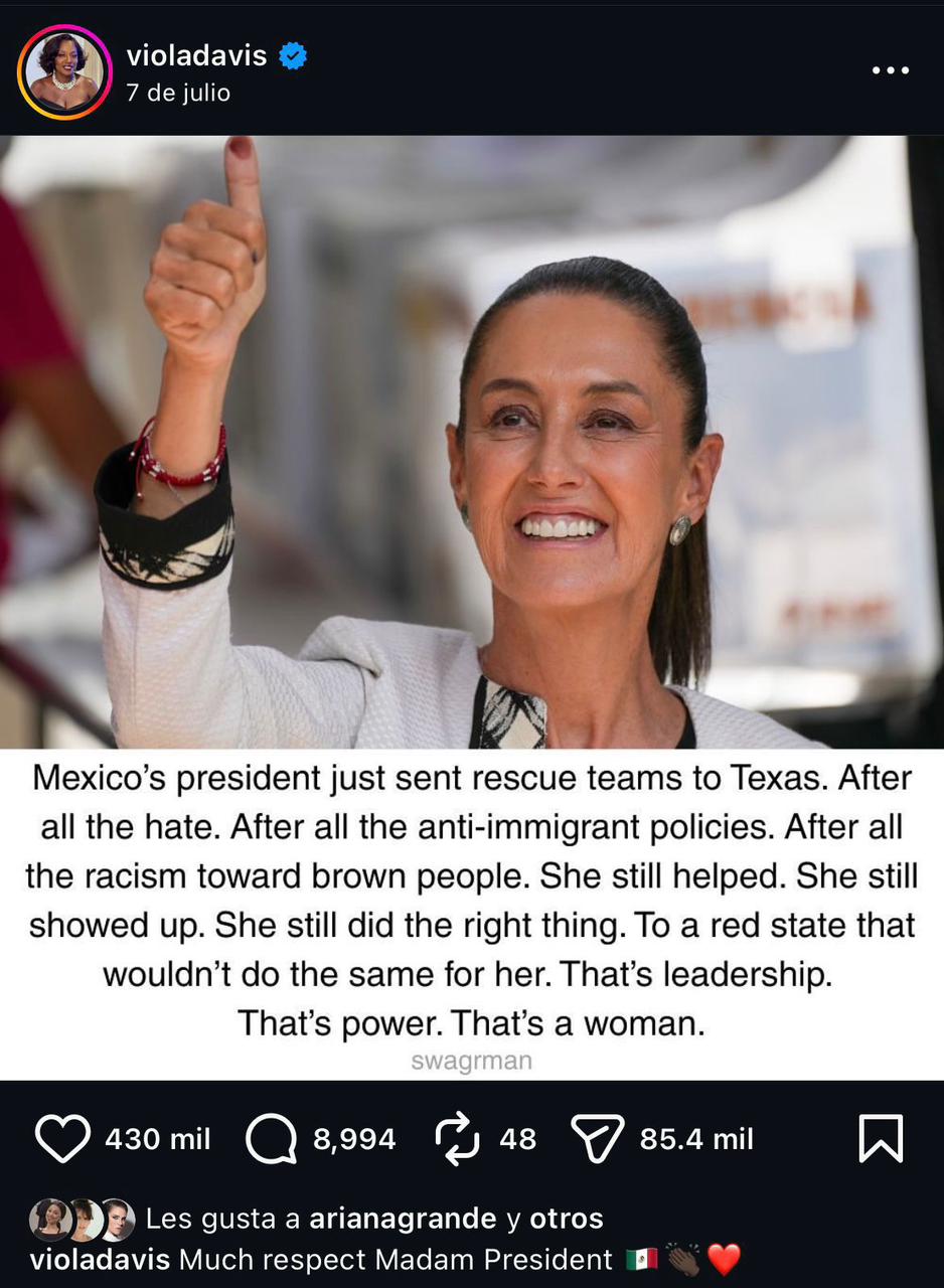 RECONOCEN CELEBRIDADES INTERNACIONALES LABOR DE CLAUDIA SHEINBAUM