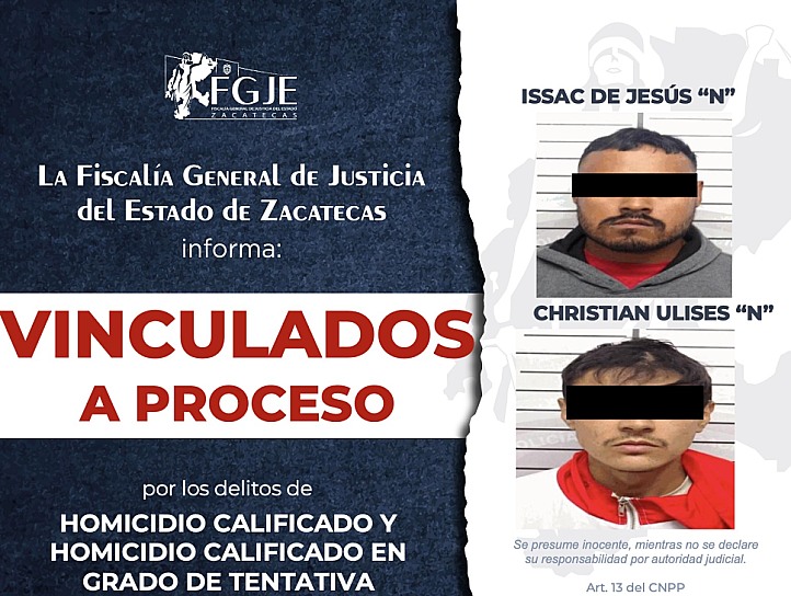 VINCULAN A PROCESO A DOS HOMBRES POR HOMICIDIO EN GUADALUPE
