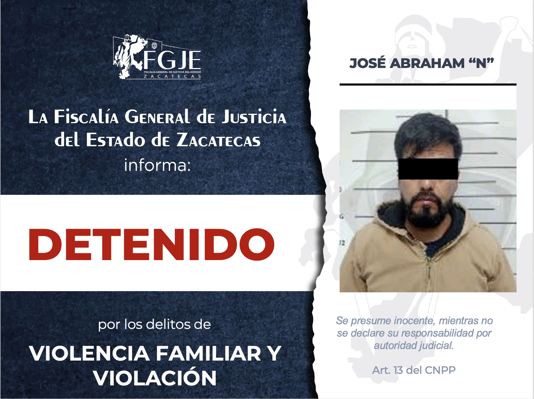 DETIENEN A JOSÉ ABRAHAM “N” EN GUADALUPE