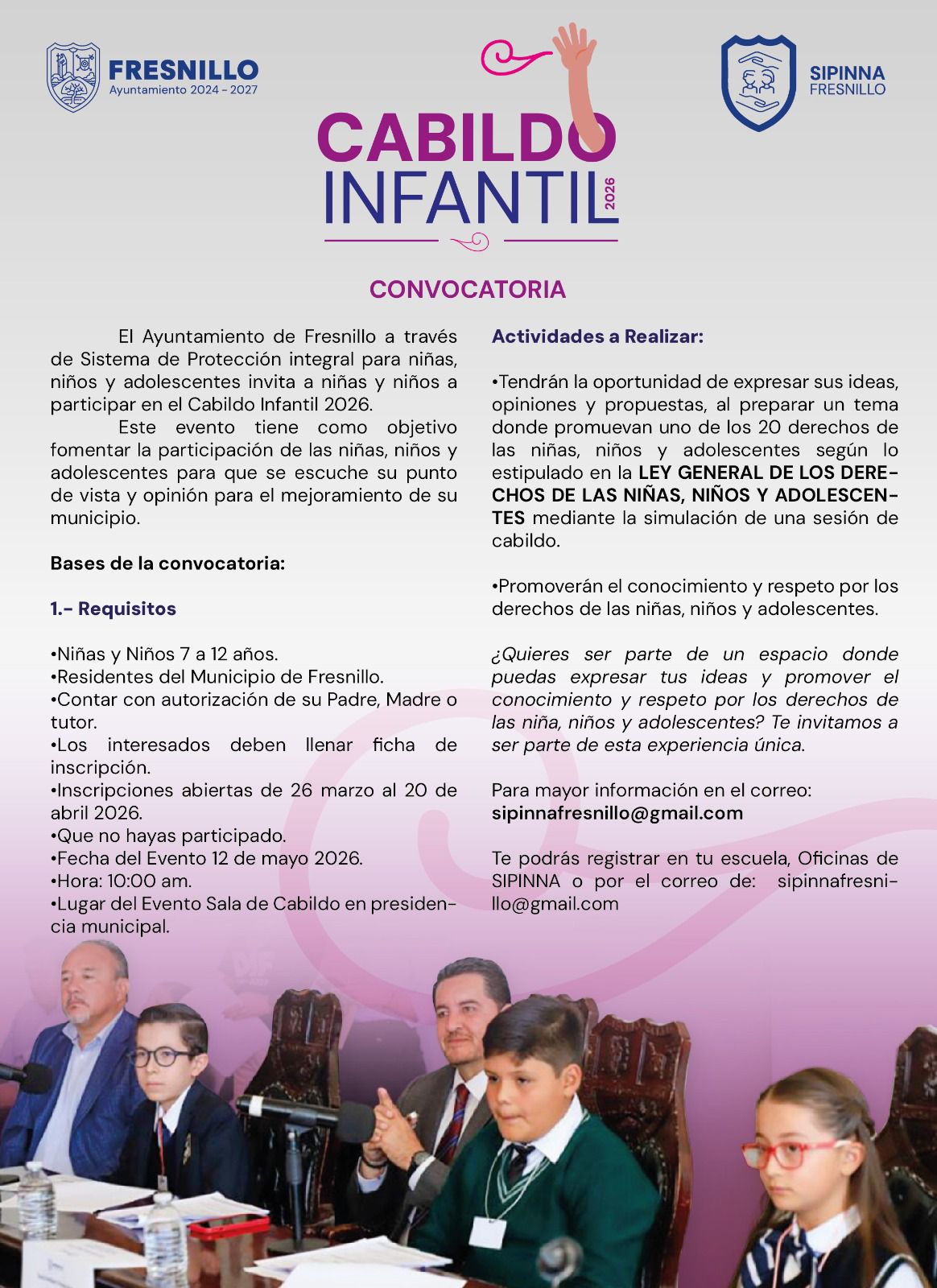 INVITAN AUTORIDADES A NIÑOS A CABILDO INFANTIL 2026