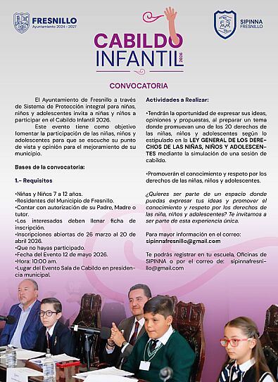 INVITAN AUTORIDADES A NIÑOS A CABILDO INFANTIL 2026