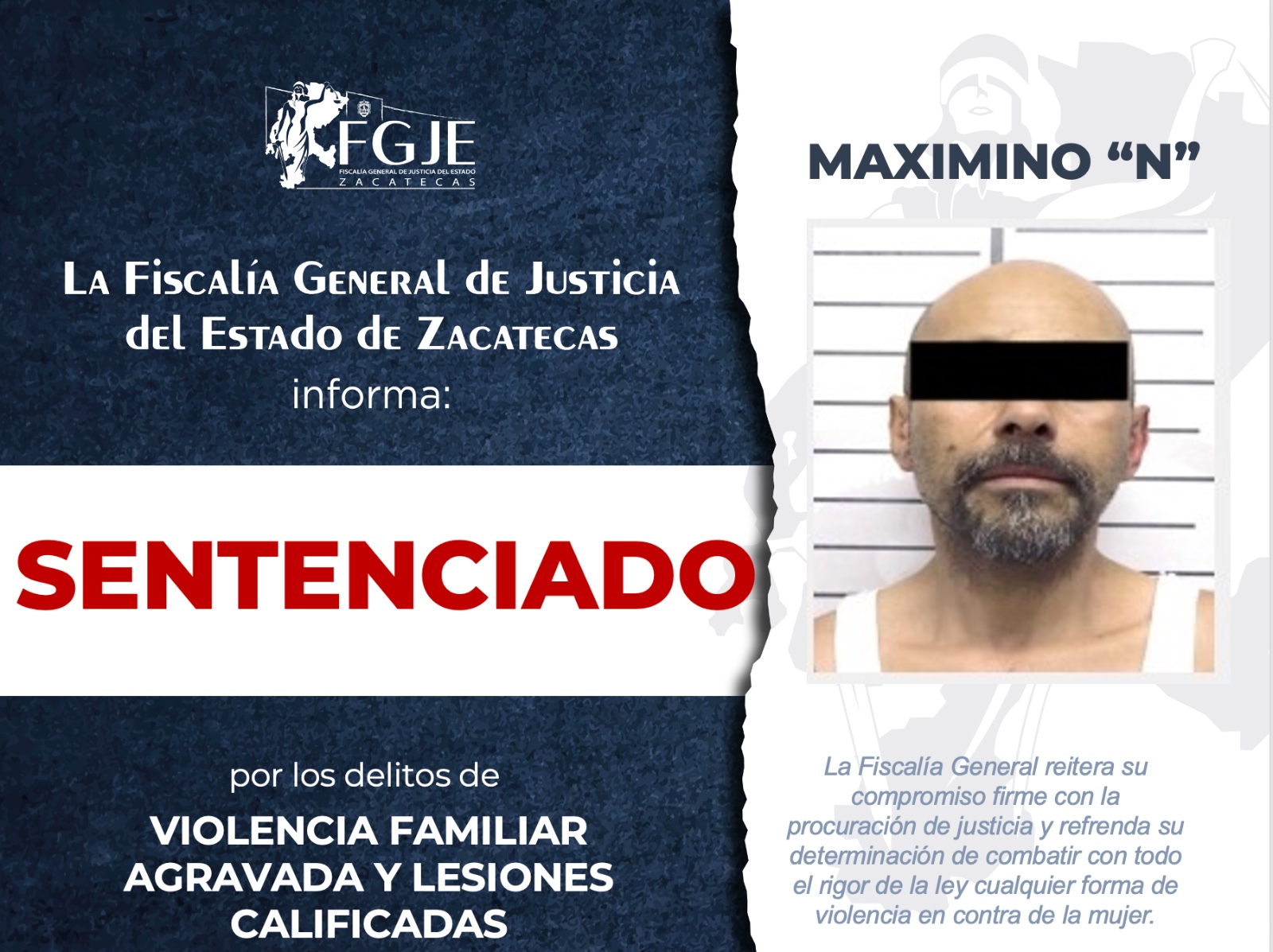 CONDENAN A HOMBRE POR VIOLENCIA FAMILIAR Y LESIONES CALIFICADAS EN ZACATECAS