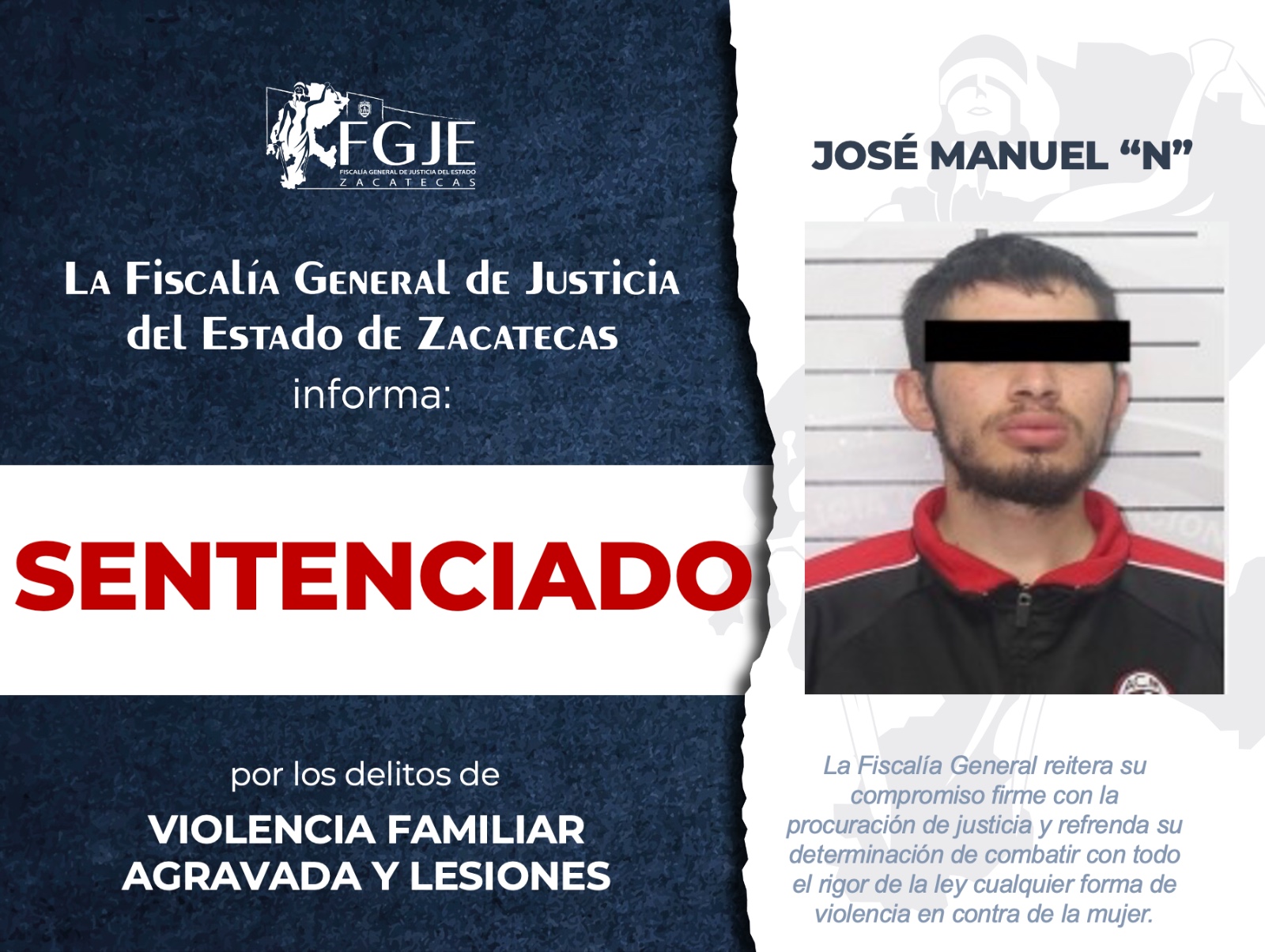 OBTIENE CONDENA FISCALÍA GENERAL POR VIOLENCIA FAMILIAR Y LESIONES EN GUADALUPE