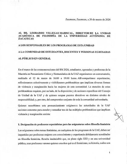 DOCENTES Y ESTUDIANTES DE LA UAF EXIGEN ATENCIÓN A LA VIOLENCIA Y MARGINACIÓN HACIA LAS MUJERES