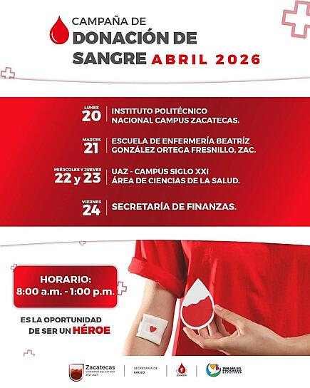 REALIZARÁ SSZ CAMPAÑA DE DONACIÓN DE SANGRE EN INSTITUCIONES EDUCATIVAS Y OFICINAS GUBERNAMENTALES