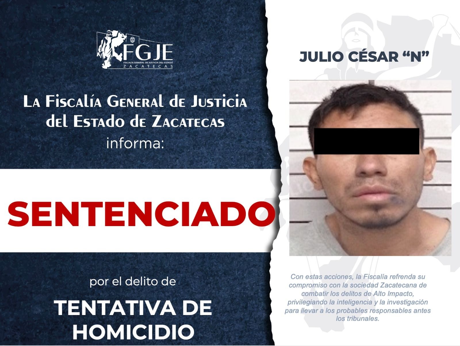 OBTIENE FGJEZ SENTENCIA POR TENTATIVA DE HOMICIDIO EN FRESNILLO