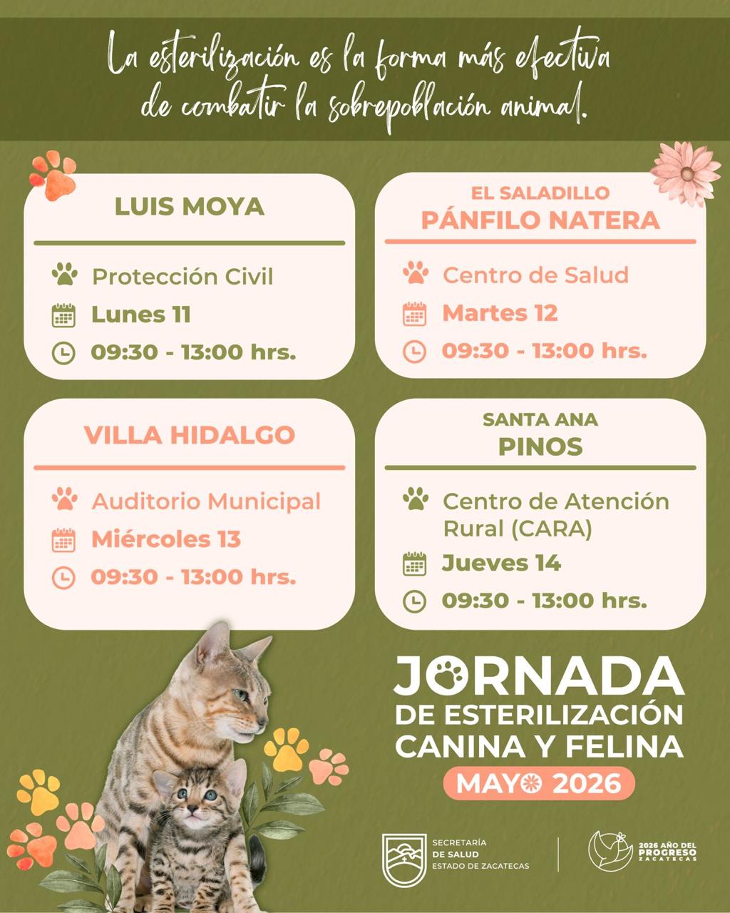 LLEGAN ESTERILIZACIONES GRATUITAS DE PERROS Y GATOS AL SURESTE DE ZACATECAS