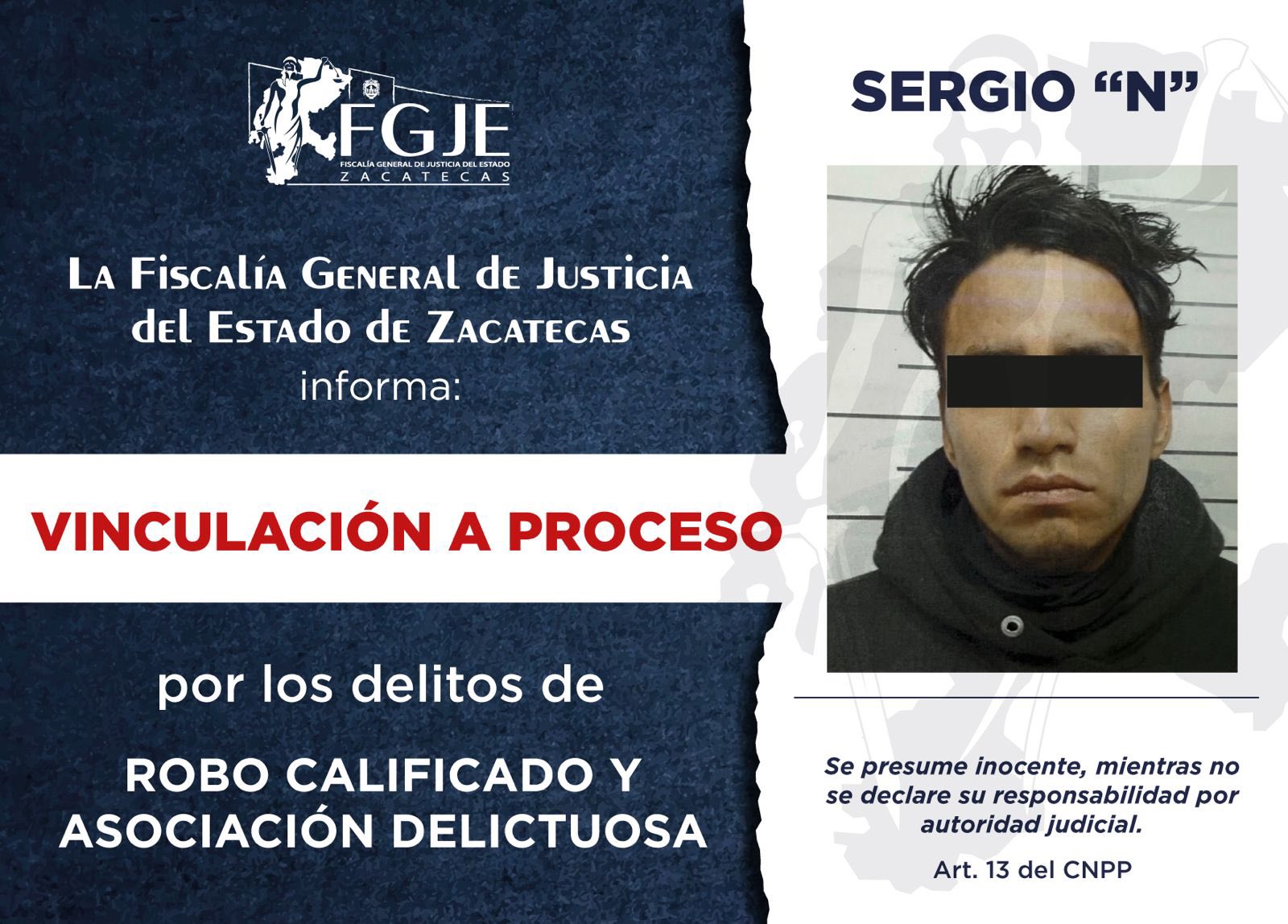 VINCULAN A PROCESO A SERGIO "N" POR ROBO