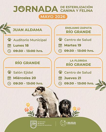 OFRECE GODEZAC ESTERILIZACIÓN GRATUITA DE MASCOTAS EN JUAN ALDAMA Y RÍO GRANDE